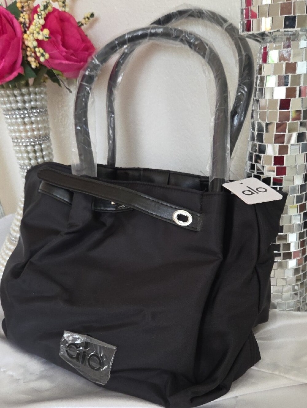 ALO Yoga Black Tote Bag with Top Handles